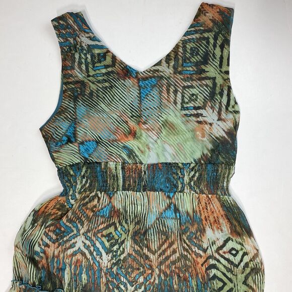 Rabbit Rabbit Rabbit Petite Maxi Dress Sz 12 Aztec/Tribal Pattern Green/Orange - Picture 9 of 11